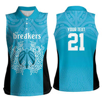 New Zealand Custom Women Sleeveless Polo Shirt Fire Basketball Maori Tribal Sky Blue LT9 - Polynesian Pride