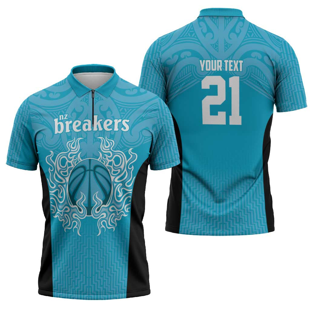 New Zealand Custom Zipper Polo Shirt Fire Basketball Maori Tribal Sky Blue LT9 - Polynesian Pride