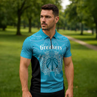 New Zealand Custom Zipper Polo Shirt Fire Basketball Maori Tribal Sky Blue LT9 - Polynesian Pride