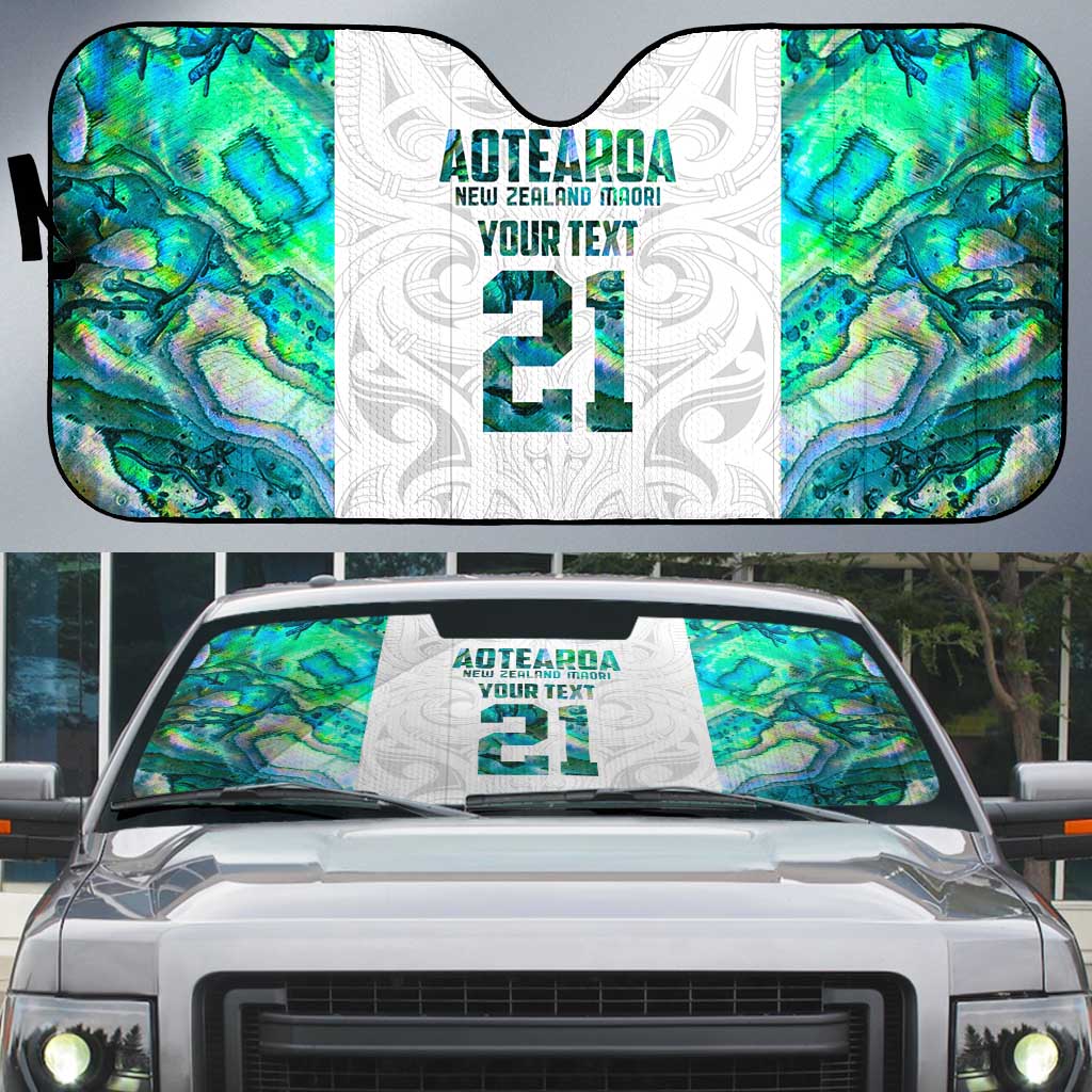 Custom New Zealand Aotearoa Auto Sun Shade Green Maori Paua Shell Indigenous - Polynesian Pride