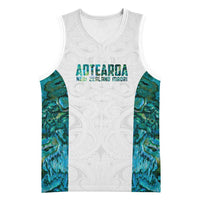 Custom New Zealand Aotearoa Basketball Jersey Green Maori Paua Shell Indigenous - Polynesian Pride