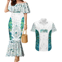 Custom New Zealand Aotearoa Couples Matching Mermaid Dress and Hawaiian Shirt Green Maori Paua Shell Indigenous - Polynesian Pride