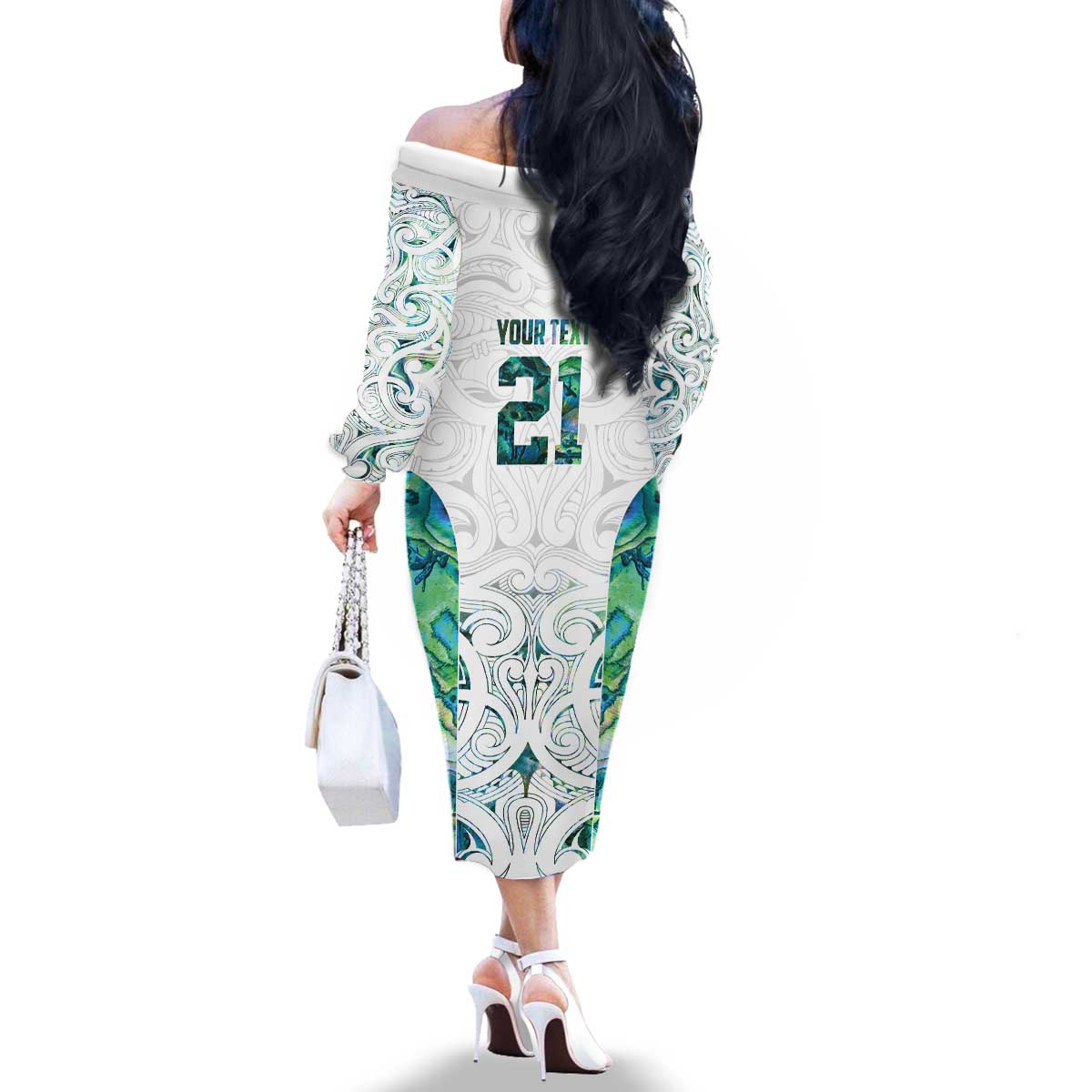 Custom New Zealand Aotearoa Family Matching Off The Shoulder Long Sleeve Dress and Hawaiian Shirt Green Maori Paua Shell Indigenous LT9 - Polynesian Pride