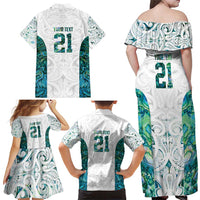 Custom New Zealand Aotearoa Family Matching Off Shoulder Maxi Dress and Hawaiian Shirt Green Maori Paua Shell Indigenous LT9 - Polynesian Pride