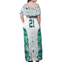 Custom New Zealand Aotearoa Family Matching Off Shoulder Maxi Dress and Hawaiian Shirt Green Maori Paua Shell Indigenous LT9 - Polynesian Pride