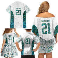 Custom New Zealand Aotearoa Family Matching Off Shoulder Short Dress and Hawaiian Shirt Green Maori Paua Shell Indigenous LT9 - Polynesian Pride
