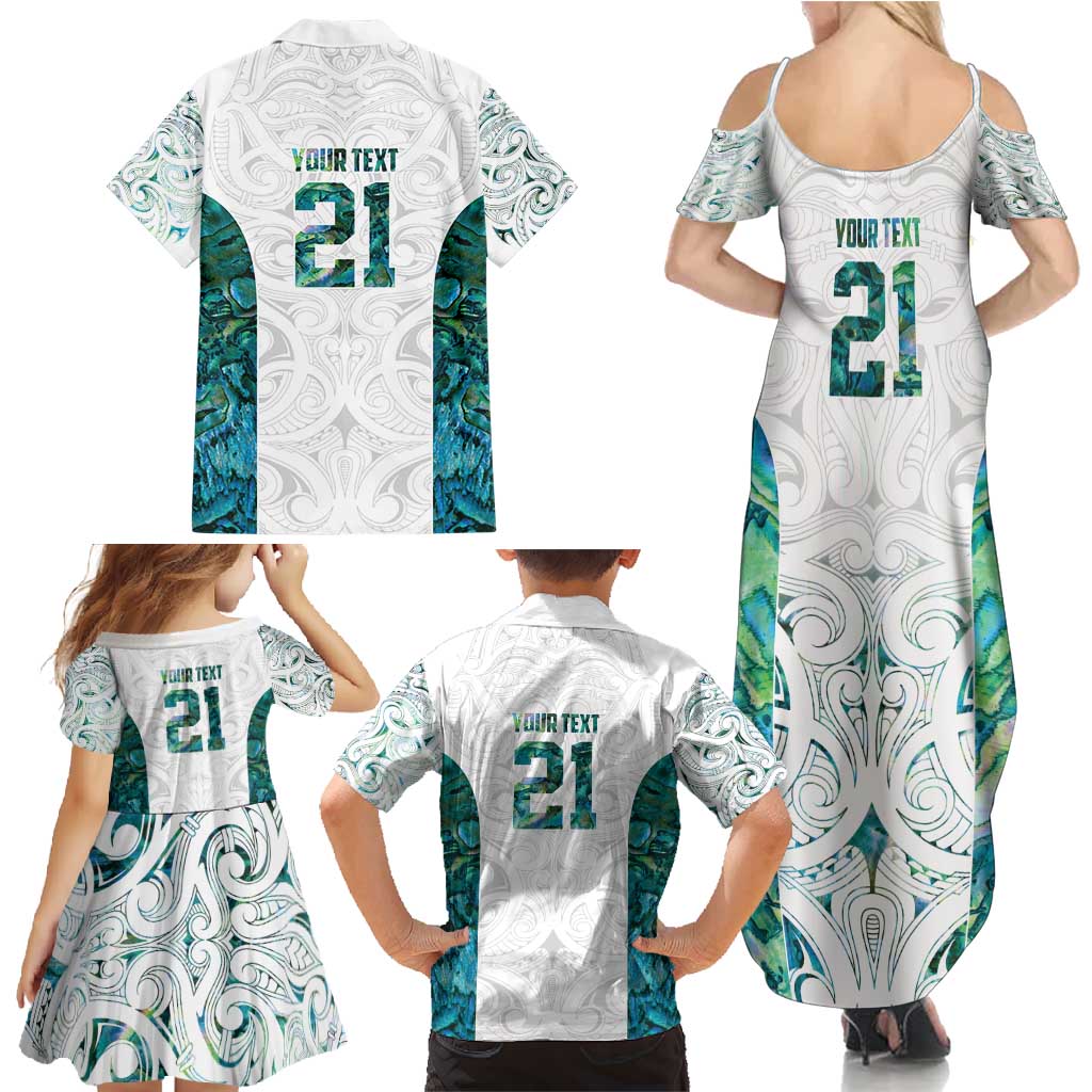 Custom New Zealand Aotearoa Family Matching Summer Maxi Dress and Hawaiian Shirt Green Maori Paua Shell Indigenous LT9 - Polynesian Pride