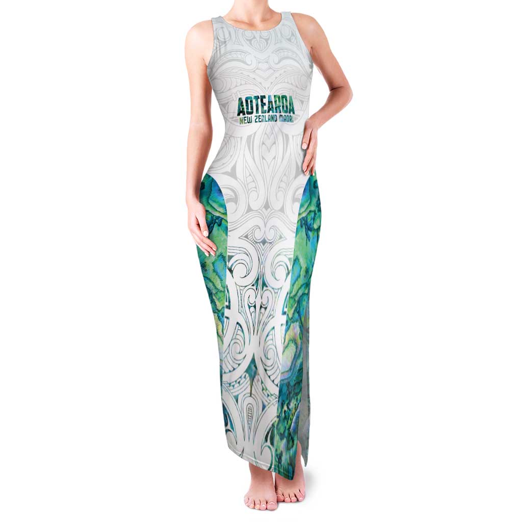 Custom New Zealand Aotearoa Family Matching Tank Maxi Dress and Hawaiian Shirt Green Maori Paua Shell Indigenous LT9 Mom's Dress Green - Polynesian Pride