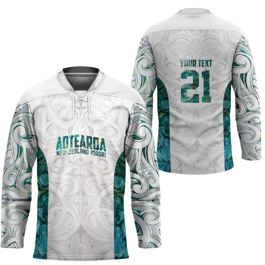 Custom New Zealand Aotearoa Hockey Jersey Green Maori Paua Shell Indigenous - Polynesian Pride