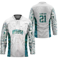 Custom New Zealand Aotearoa Hockey Jersey Green Maori Paua Shell Indigenous - Polynesian Pride