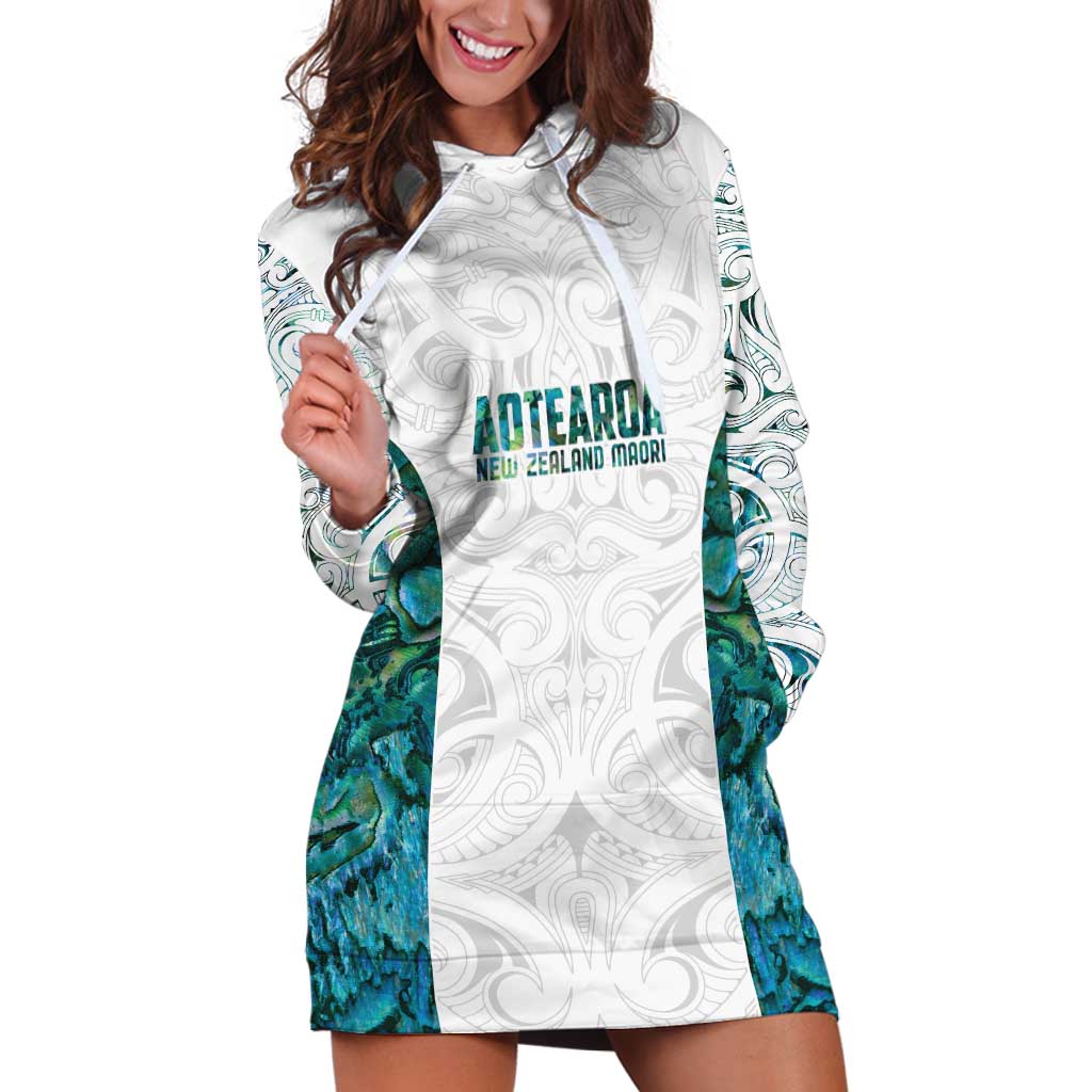 Custom New Zealand Aotearoa Hoodie Dress Green Maori Paua Shell Indigenous LT9 Green - Polynesian Pride