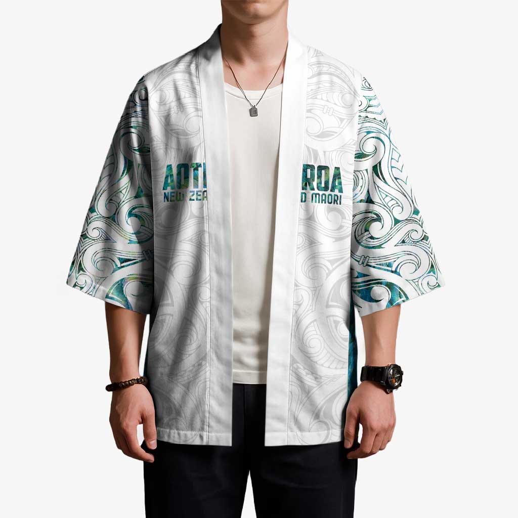 Custom New Zealand Aotearoa Kimono Green Maori Paua Shell Indigenous - Polynesian Pride