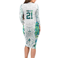 Custom New Zealand Aotearoa Long Sleeve Bodycon Dress Green Maori Paua Shell Indigenous LT9 - Polynesian Pride