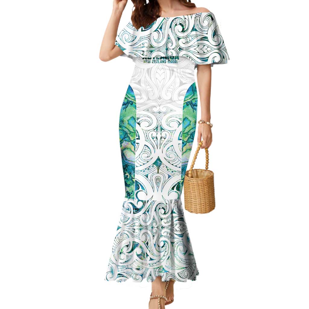 Custom New Zealand Aotearoa Mermaid Dress Green Maori Paua Shell Indigenous - Polynesian Pride