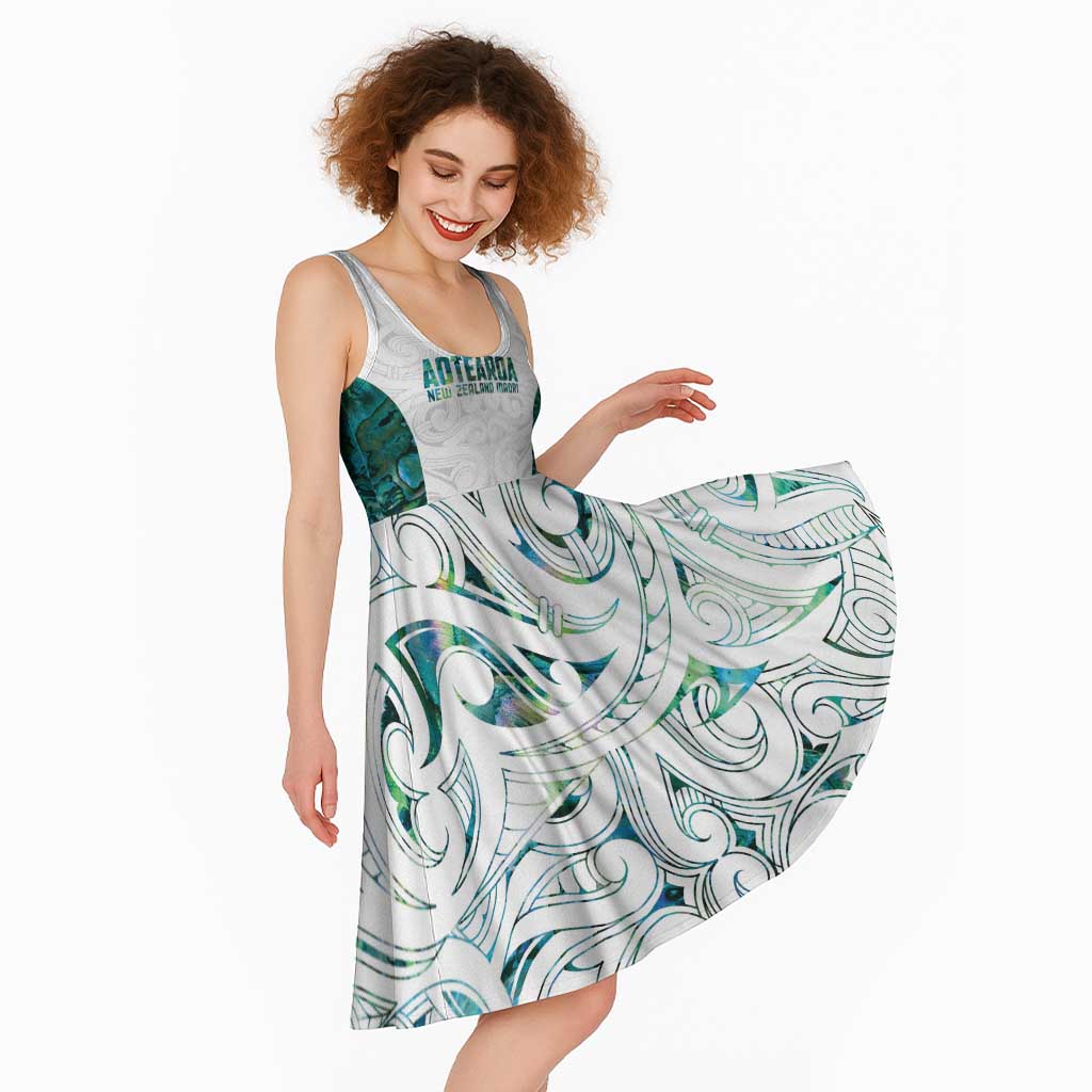 Custom New Zealand Aotearoa Midi Dress Green Maori Paua Shell Indigenous - Polynesian Pride