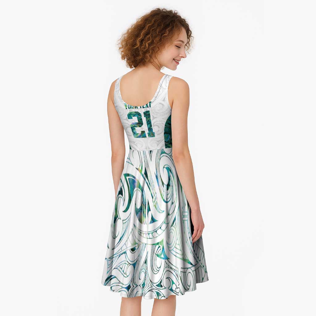 Custom New Zealand Aotearoa Midi Dress Green Maori Paua Shell Indigenous - Polynesian Pride