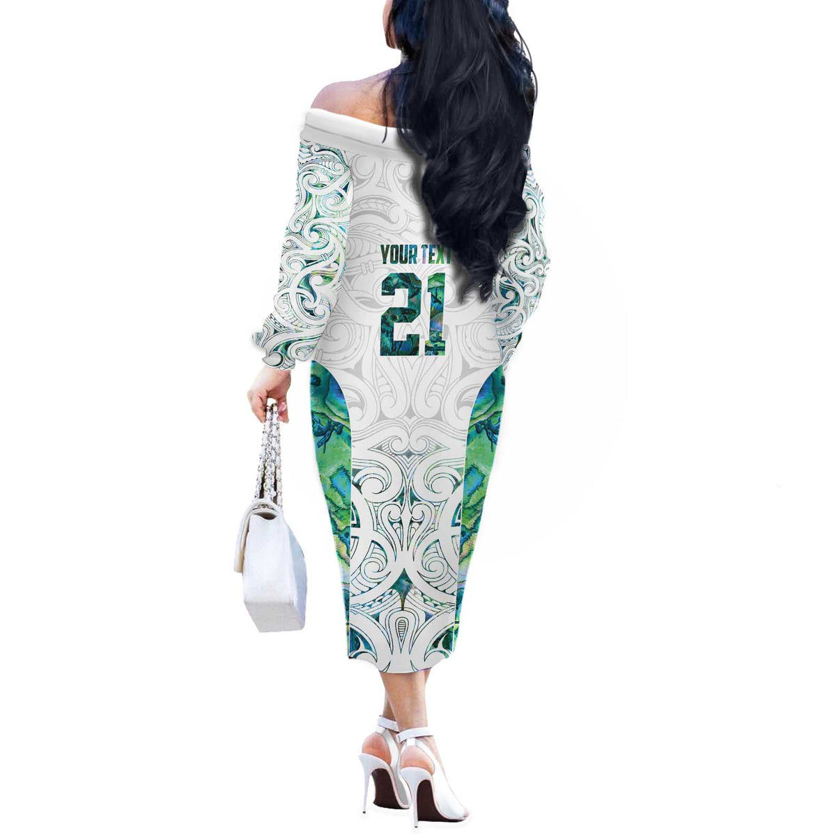 Custom New Zealand Aotearoa Off The Shoulder Long Sleeve Dress Green Maori Paua Shell Indigenous LT9 - Polynesian Pride
