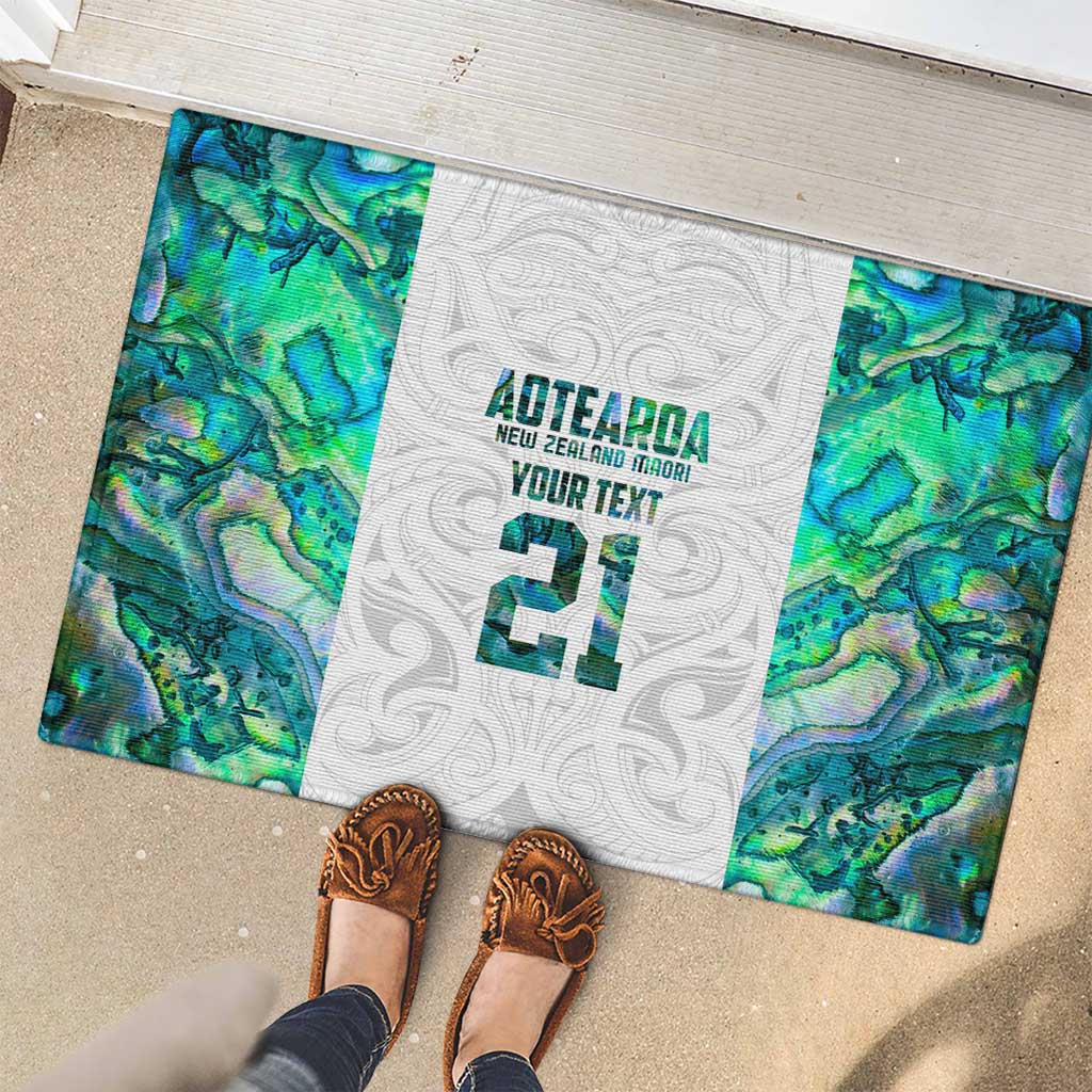 Custom New Zealand Aotearoa Rubber Doormat Green Maori Paua Shell Indigenous - Polynesian Pride