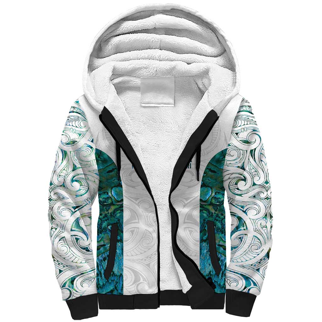 Custom New Zealand Aotearoa Sherpa Hoodie Green Maori Paua Shell Indigenous - Polynesian Pride