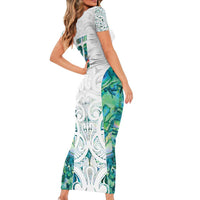 Custom New Zealand Aotearoa Short Sleeve Bodycon Dress Green Maori Paua Shell Indigenous LT9 - Polynesian Pride