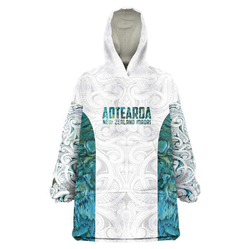 Custom New Zealand Aotearoa Wearable Blanket Hoodie Green Maori Paua Shell Indigenous LT9 One Size Green - Polynesian Pride