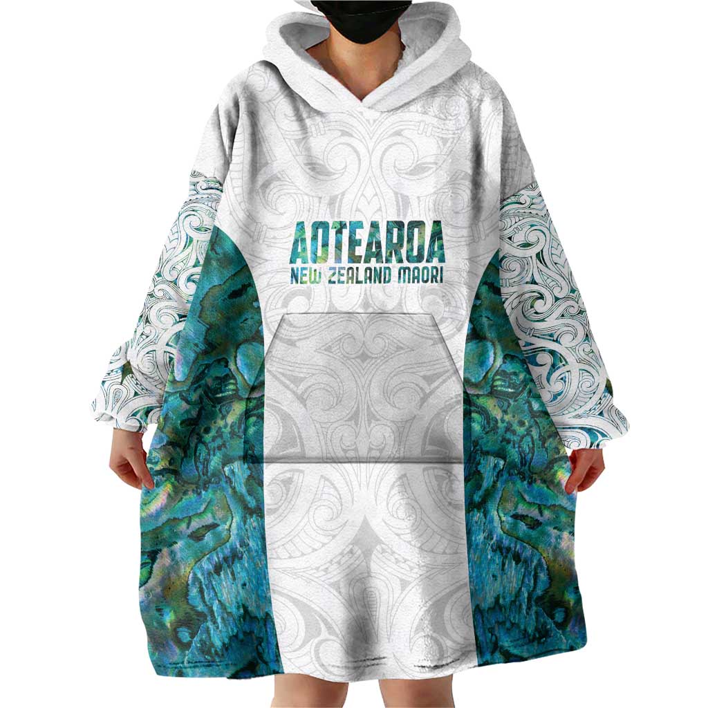 Custom New Zealand Aotearoa Wearable Blanket Hoodie Green Maori Paua Shell Indigenous LT9 - Polynesian Pride