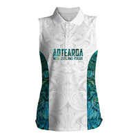 Custom New Zealand Aotearoa Women Sleeveless Polo Shirt Green Maori Paua Shell Indigenous LT9 Female Green - Polynesian Pride