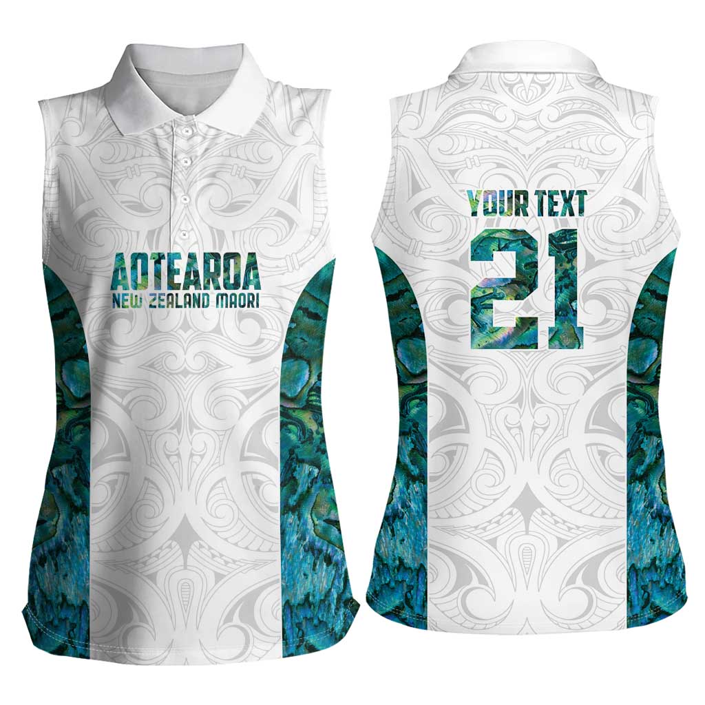 Custom New Zealand Aotearoa Women Sleeveless Polo Shirt Green Maori Paua Shell Indigenous LT9 - Polynesian Pride