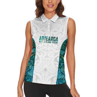 Custom New Zealand Aotearoa Women Sleeveless Polo Shirt Green Maori Paua Shell Indigenous LT9 - Polynesian Pride