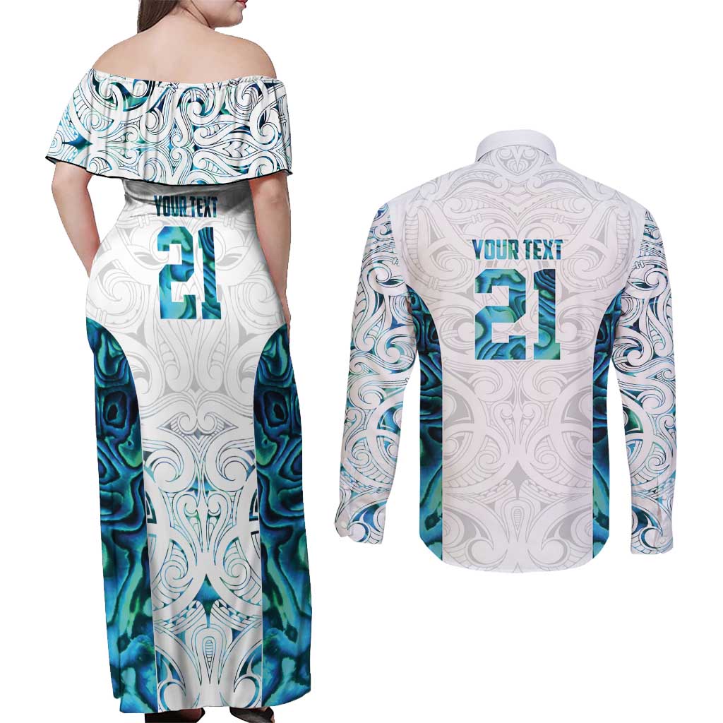 Custom New Zealand Aotearoa Couples Matching Off Shoulder Maxi Dress and Long Sleeve Button Shirt Maori Paua Shell Indigenous LT9 - Polynesian Pride