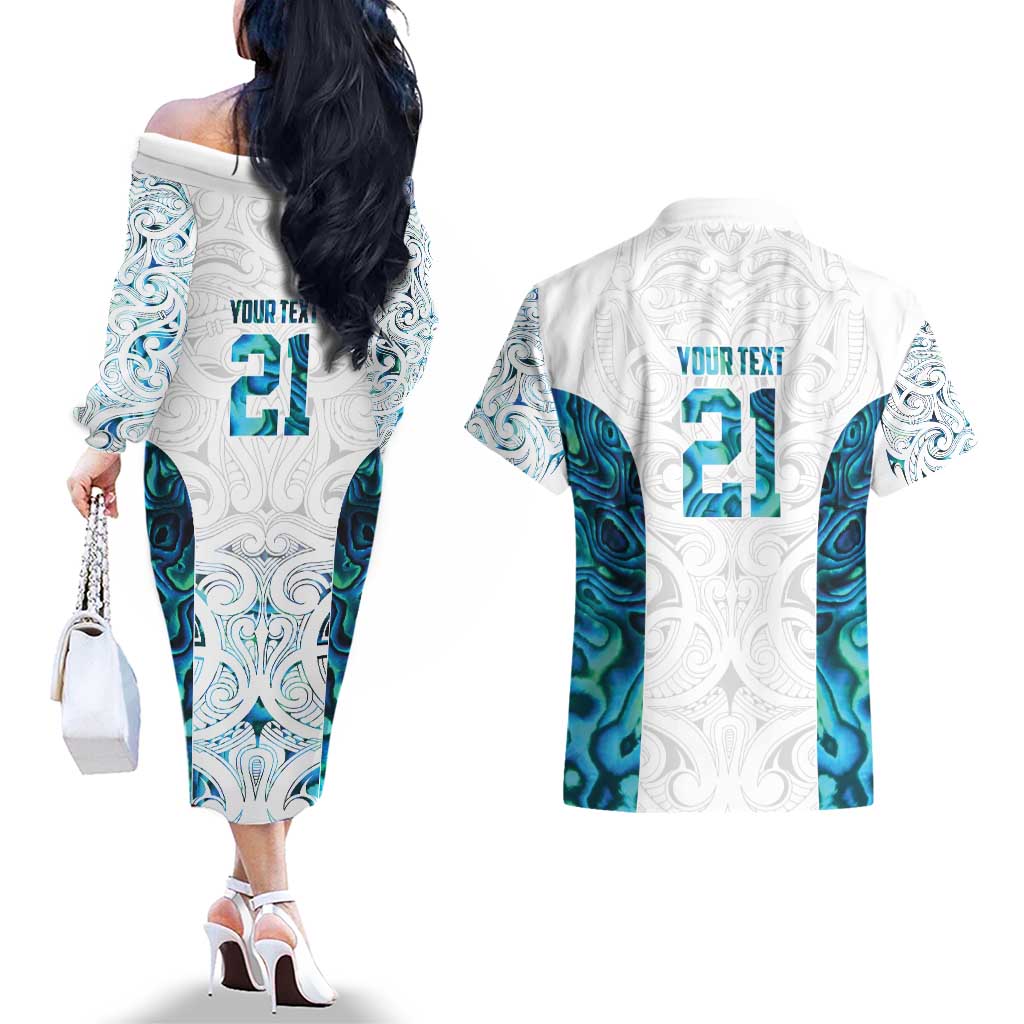 Custom New Zealand Aotearoa Couples Matching Off The Shoulder Long Sleeve Dress and Hawaiian Shirt Maori Paua Shell Indigenous LT9 - Polynesian Pride