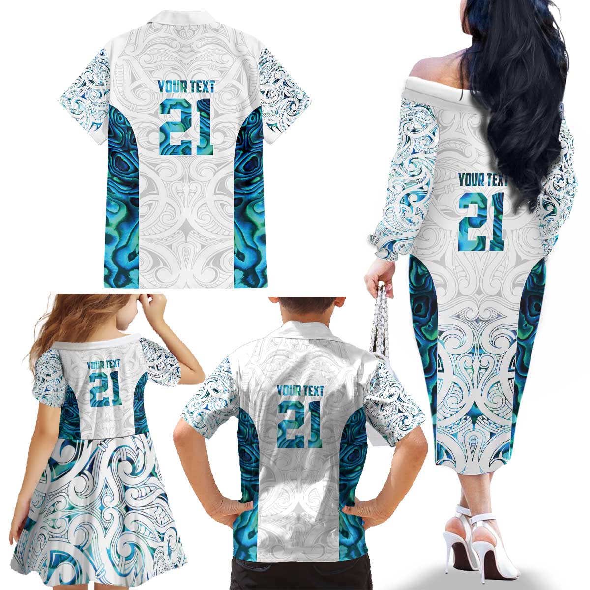 Custom New Zealand Aotearoa Family Matching Off The Shoulder Long Sleeve Dress and Hawaiian Shirt Maori Paua Shell Indigenous LT9 - Polynesian Pride