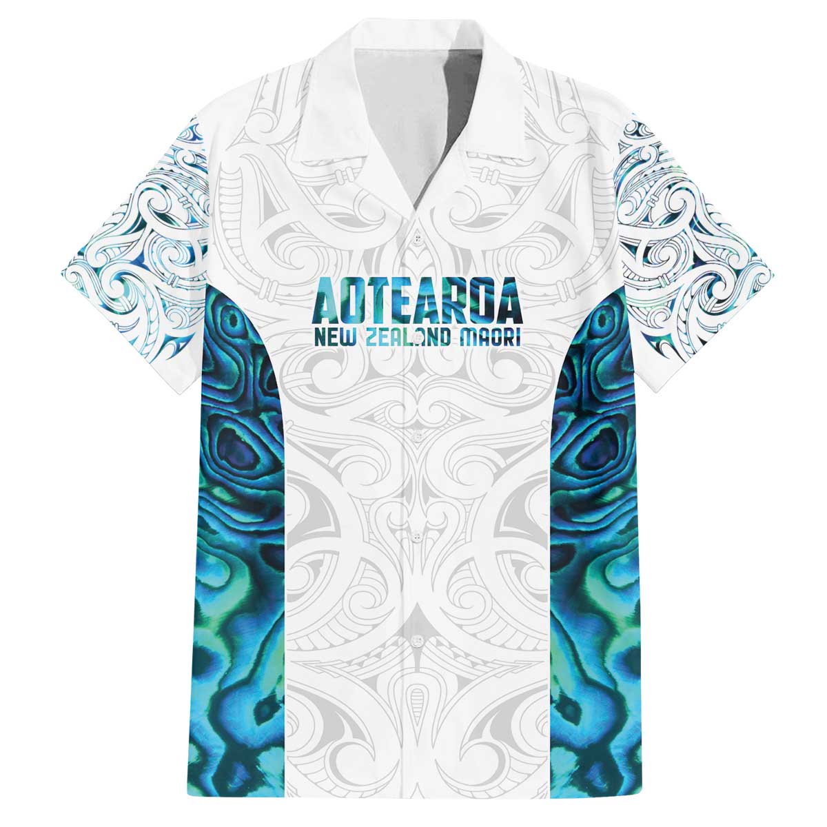 Custom New Zealand Aotearoa Family Matching Off The Shoulder Long Sleeve Dress and Hawaiian Shirt Maori Paua Shell Indigenous LT9 Dad's Shirt - Short Sleeve Blue - Polynesian Pride