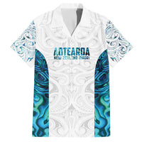 Custom New Zealand Aotearoa Family Matching Off The Shoulder Long Sleeve Dress and Hawaiian Shirt Maori Paua Shell Indigenous LT9 Dad's Shirt - Short Sleeve Blue - Polynesian Pride
