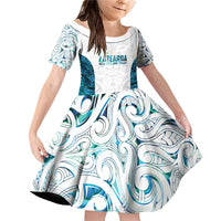 Custom New Zealand Aotearoa Family Matching Off Shoulder Short Dress and Hawaiian Shirt Maori Paua Shell Indigenous LT9 Daughter's Dress Blue - Polynesian Pride
