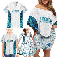 Custom New Zealand Aotearoa Family Matching Off Shoulder Short Dress and Hawaiian Shirt Maori Paua Shell Indigenous LT9 - Polynesian Pride