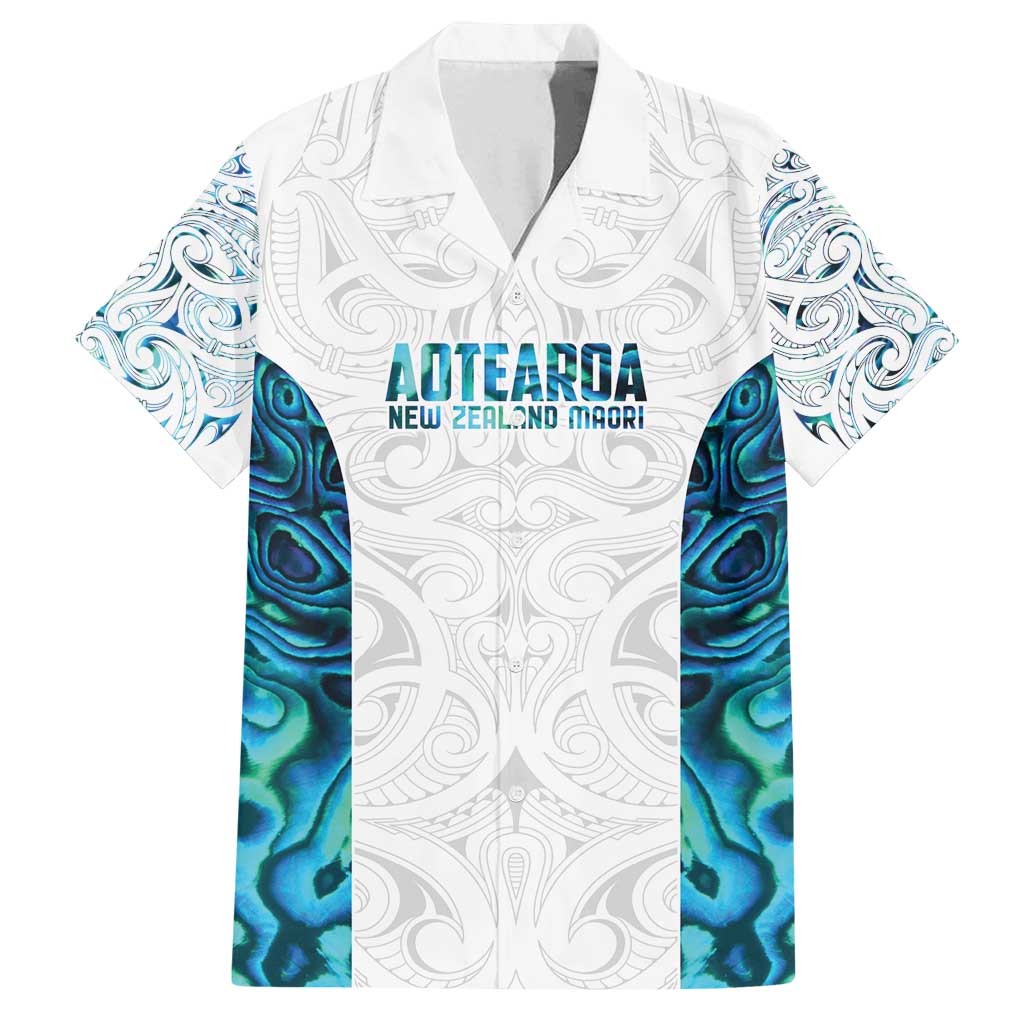 Custom New Zealand Aotearoa Family Matching Off Shoulder Short Dress and Hawaiian Shirt Maori Paua Shell Indigenous LT9 Dad's Shirt - Short Sleeve Blue - Polynesian Pride