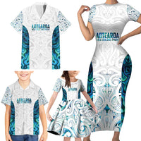Custom New Zealand Aotearoa Family Matching Short Sleeve Bodycon Dress and Hawaiian Shirt Maori Paua Shell Indigenous LT9 - Polynesian Pride