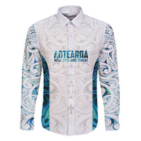 Custom New Zealand Aotearoa Family Matching Short Sleeve Bodycon Dress and Hawaiian Shirt Maori Paua Shell Indigenous LT9 Dad's Shirt - Long Sleeve Blue - Polynesian Pride