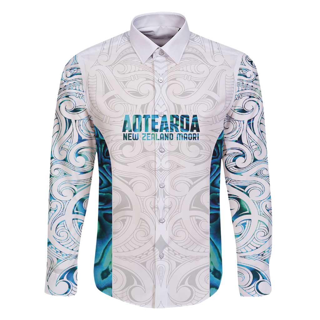 Custom New Zealand Aotearoa Family Matching Tank Maxi Dress and Hawaiian Shirt Maori Paua Shell Indigenous LT9 Dad's Shirt - Long Sleeve Blue - Polynesian Pride