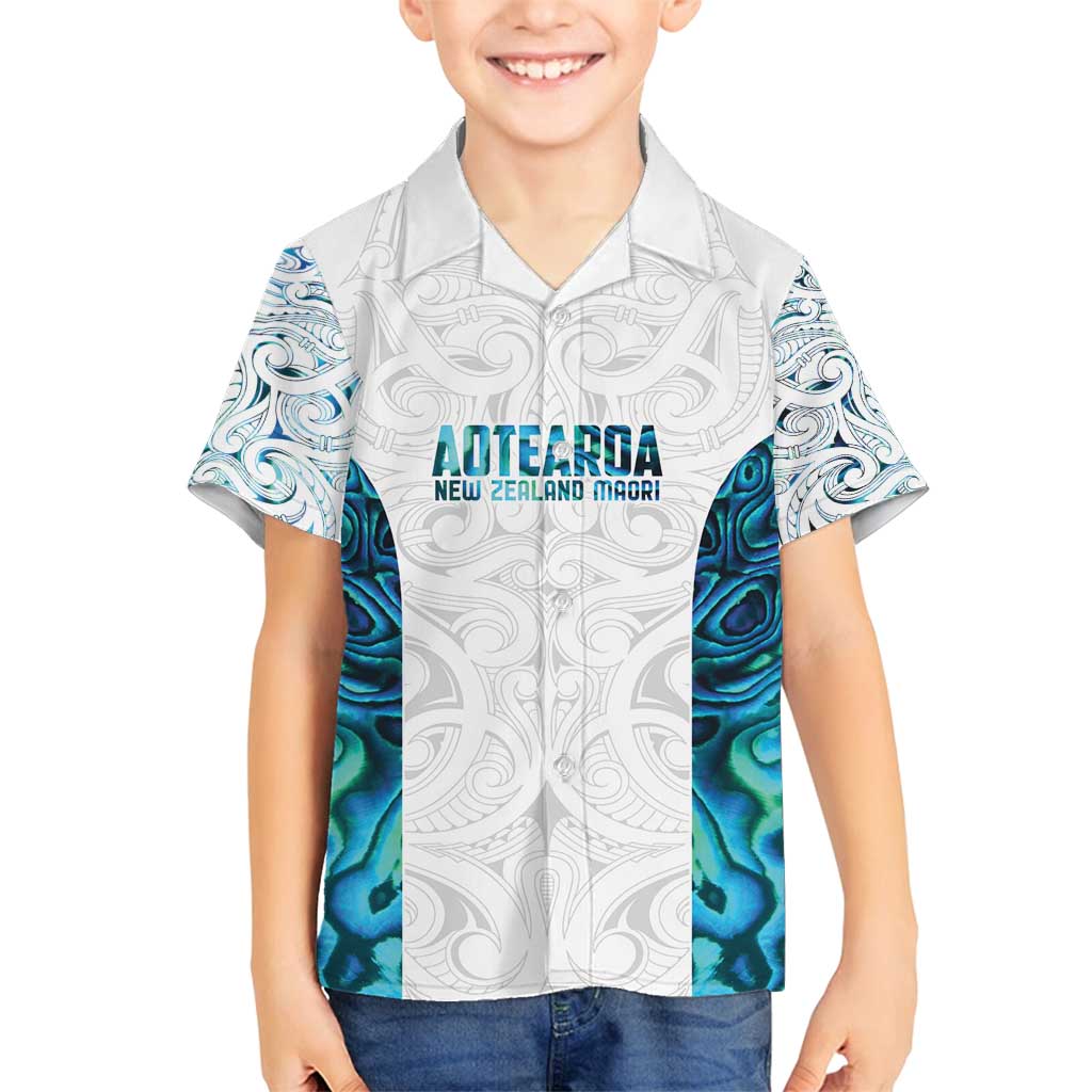 Custom New Zealand Aotearoa Family Matching Tank Maxi Dress and Hawaiian Shirt Maori Paua Shell Indigenous LT9 Son's Shirt Blue - Polynesian Pride