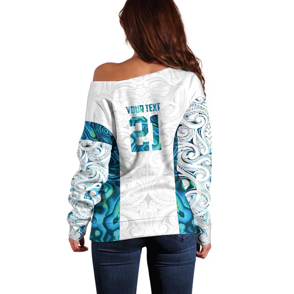 Custom New Zealand Aotearoa Off Shoulder Sweater Maori Paua Shell Indigenous - Polynesian Pride