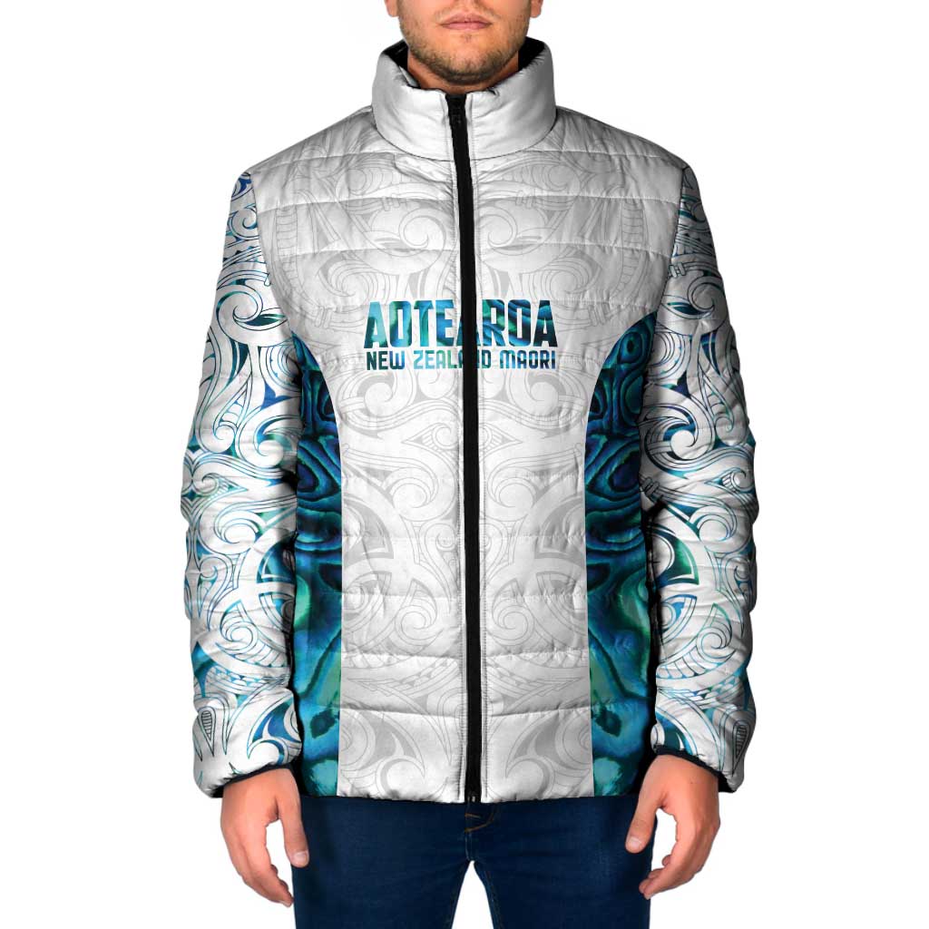 Custom New Zealand Aotearoa Padded Jacket Maori Paua Shell Indigenous - Polynesian Pride