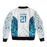 Custom New Zealand Aotearoa Sleeve Zip Bomber Jacket Maori Paua Shell Indigenous - Polynesian Pride