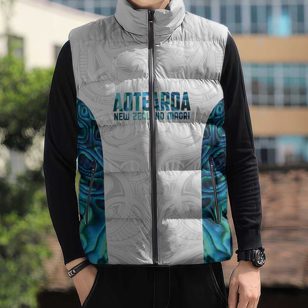 Custom New Zealand Aotearoa Sleeveless Puffer Jacket Maori Paua Shell Indigenous - Polynesian Pride