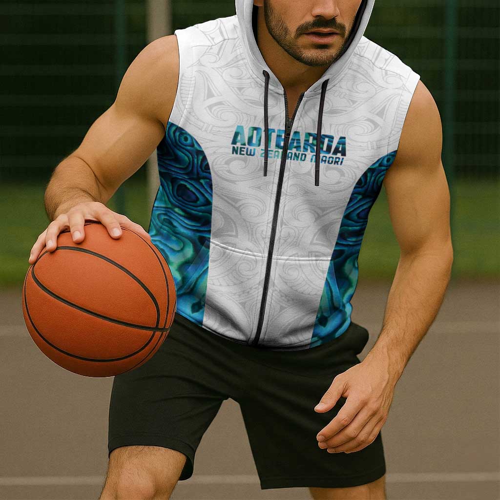 Custom New Zealand Aotearoa Sleeveless Zip Hoodie Maori Paua Shell Indigenous - Polynesian Pride