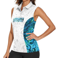 Custom New Zealand Aotearoa Women Sleeveless Polo Shirt Maori Paua Shell Indigenous LT9 - Polynesian Pride