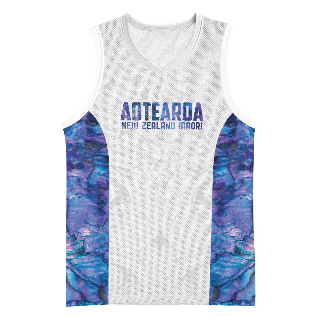 Custom New Zealand Aotearoa Basketball Jersey Purple Maori Paua Shell Indigenous - Polynesian Pride