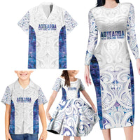 Custom New Zealand Aotearoa Family Matching Long Sleeve Bodycon Dress and Hawaiian Shirt Purple Maori Paua Shell Indigenous LT9 - Polynesian Pride