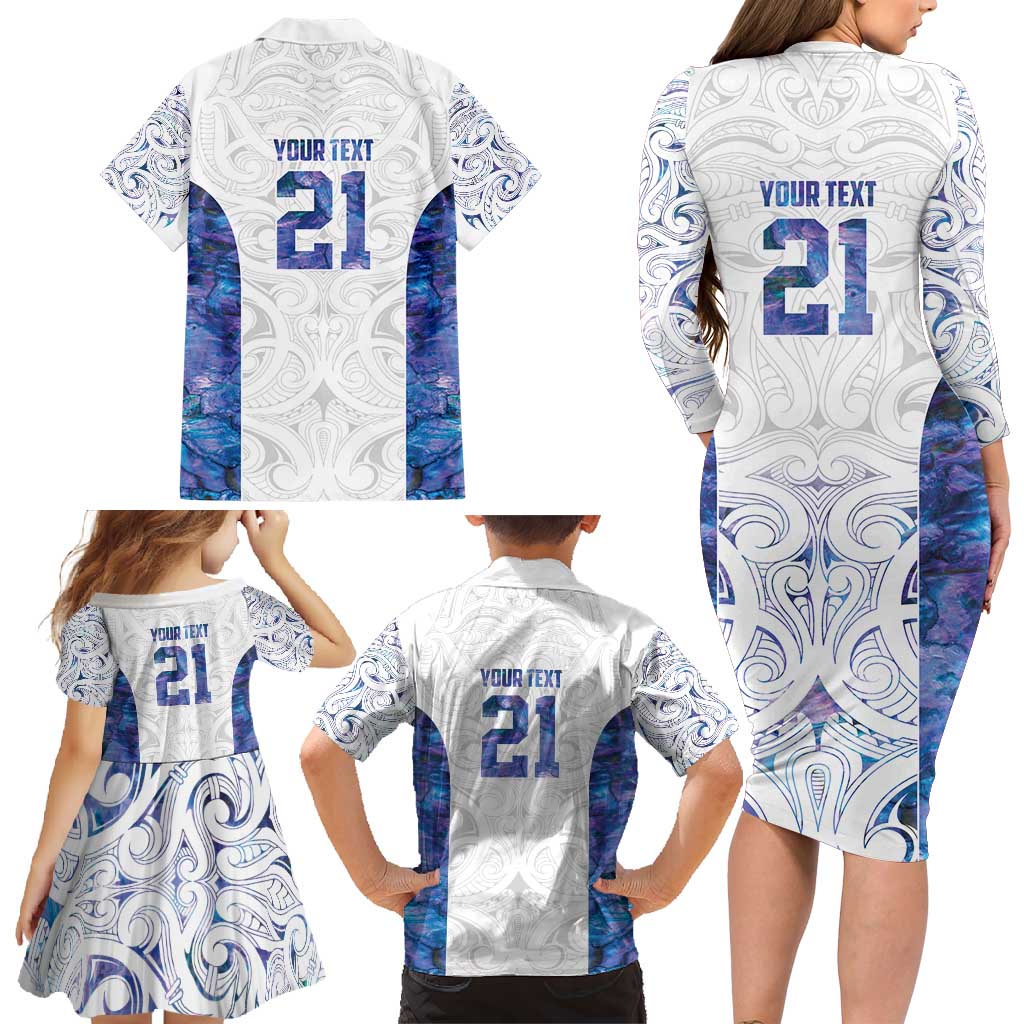 Custom New Zealand Aotearoa Family Matching Long Sleeve Bodycon Dress and Hawaiian Shirt Purple Maori Paua Shell Indigenous LT9 - Polynesian Pride
